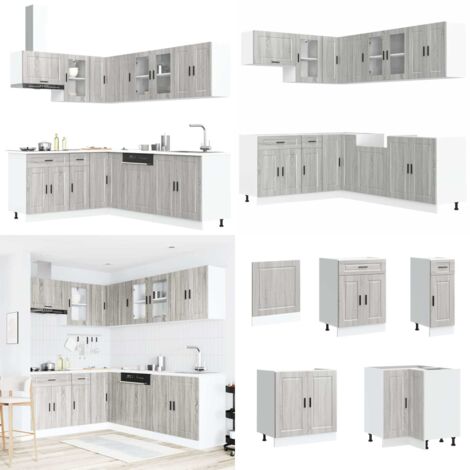 Mueble cocina Porto sonoma gris 11 pzas madera contrachapada - Muebles cocina - Almacenamiento cocina