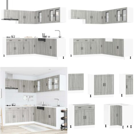 Mueble cocina Porto sonoma gris 11 pzas madera contrachapada - Muebles cocina - Almacenamiento cocina