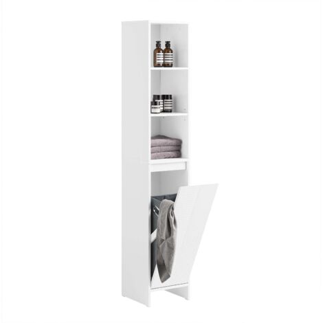 Mueble Columna de Baño Armario Alto para Baño Estanterías de Baño con 1 Cesto para Ropa Sucia y 3 Estantes Blanco 30 x 30 x 170 cm BZR158-W SoBuy ES