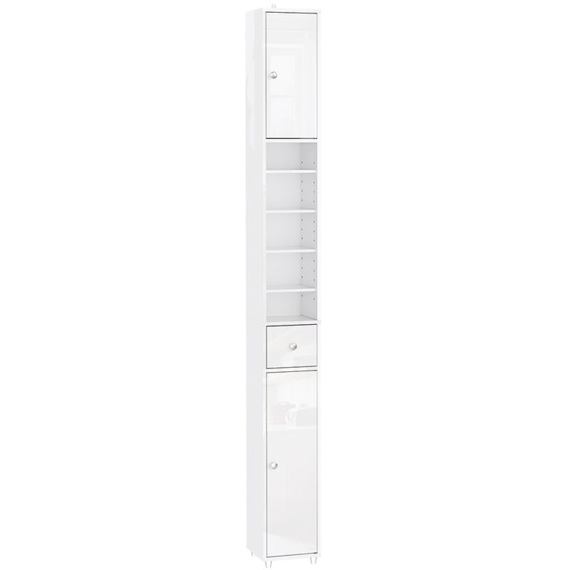 Sobuy Mueble Columna De Baño Armario Para Baño Alto Estanterías De Baño Con 5 Estantes Abiertos 2 Puertas Y 1 Cajón Blanco 20 X 20 X 180 Cm Bzr167-gw