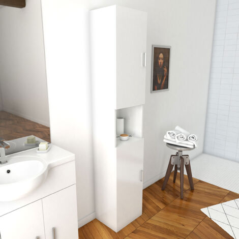 Mueble columna para baño 35x30x182 cm - Blanco lacado - THRIFTY 35