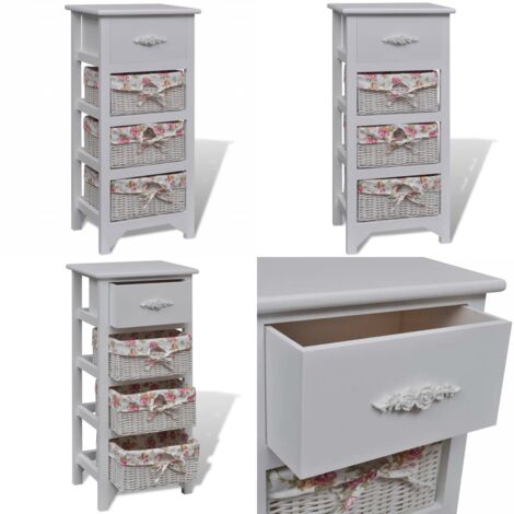 Mueble con 1 cajón y 3 cestas madera de paulonia blanco - Estantería - Cajón