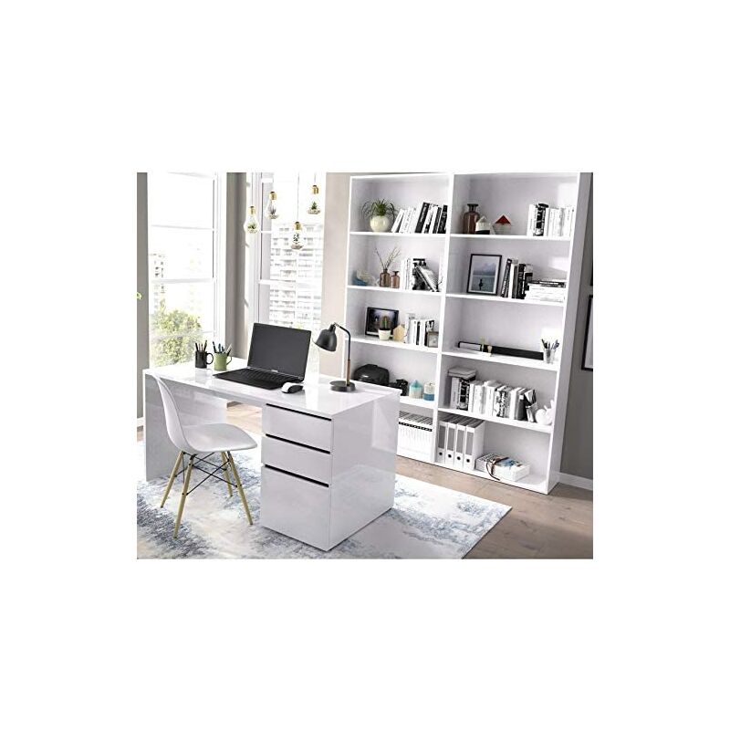 

Escritorio Oficina 2 cajoneras superiores +1 puerta inferior blanco brillo.