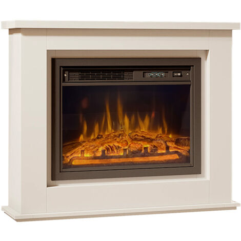 LETTIEMOBILI Mueble con chimenea eléctrica para salón, lacado blanco, LED multicolor, 1000/2000W, control remoto, termostato, Alaska