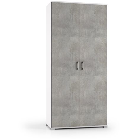 Mueble con doble puerta y cuatro estantes regulables, puertas de hormigón blanco.