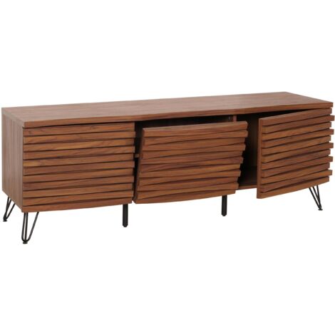 Mueble con dos puertas y solapa 4 compartimentos 52x142x44 cm madera de mango aspecto nogal 040007872