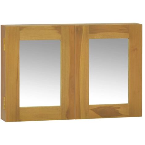 Mueble con espejo madera maciza de teca 60x10x40 cm