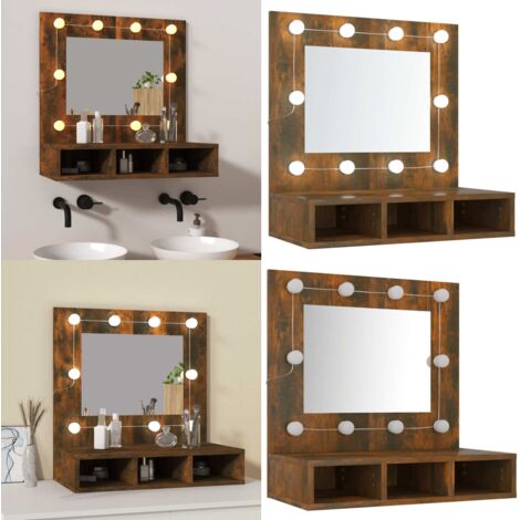Mueble con espejo y LED color roble ahumado 60x31,5x62 cm - Armario con luz LED - Mueble con espejo