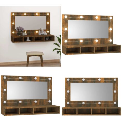 Mueble con espejo y LED color roble ahumado 90x31,5x62 cm - Armario con luz LED - Armario con espejo y LED