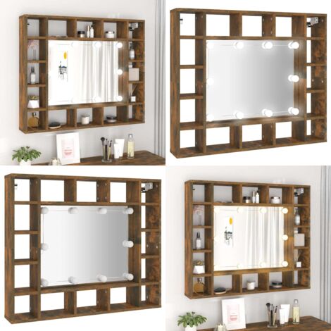 Mueble con espejo y LED color roble ahumado 91x15x76,5 cm - Armario con luz LED - Mueble de baño