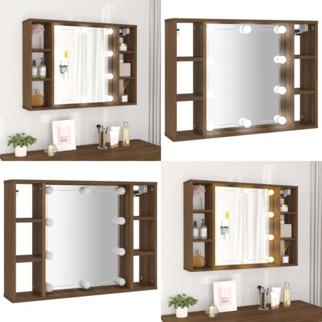 Mueble con espejo y LED color roble marrón 76x15x55 cm - Armario con espejo - Espejo LED