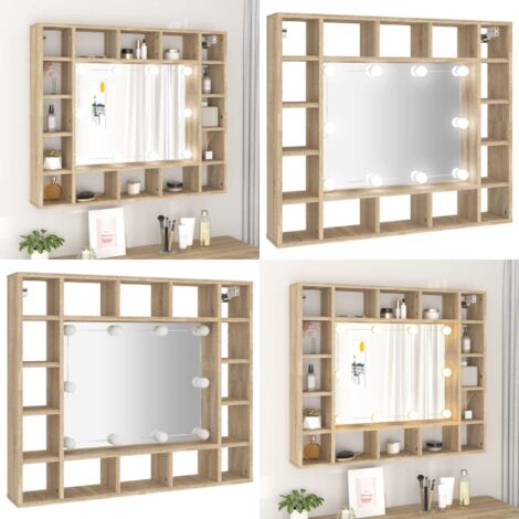 Mueble con espejo y LED color roble Sonoma 91x15x76,5 cm - Armario con espejo - Espejo LED