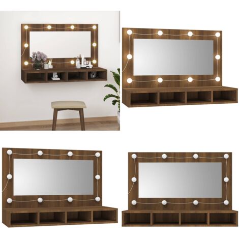 Mueble con espejo y LED marrón roble 90x31,5x62 cm - Armario con luz LED - Armario con espejo y LED