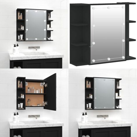 Mueble con espejo y LED negro 70x16,5x60 cm - Armario con espejo - Espejo LED