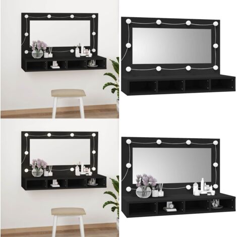 Mueble con espejo y LED negro 90x31,5x62 cm - Armario con luz LED - Armario con espejo negro