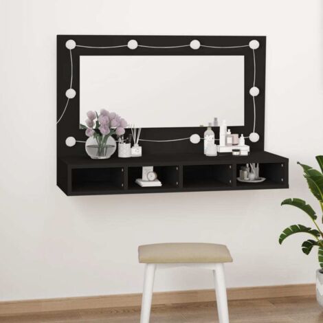 Mueble con espejo y LED negro 90x31,5x62 cm vidaXL