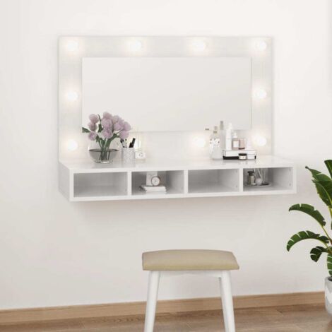 Mueble con espejo y luces LED blanco brillante 90x31,5x62 cm vidaXL