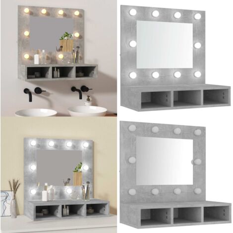 Mueble con espejo y luces LED gris hormigón 60x31,5x62 cm - Armario con luces LED - Espejo con luces LED