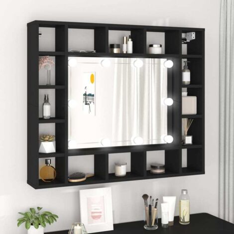 Mueble con espejo y luces LED negro 91x15x76,5 cm vidaXL