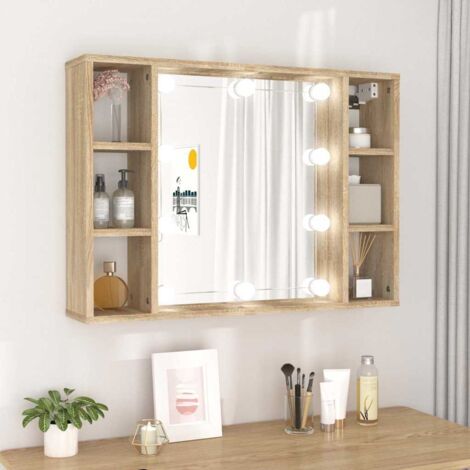 Mueble con espejo y luces LED roble  76x15x55 cm