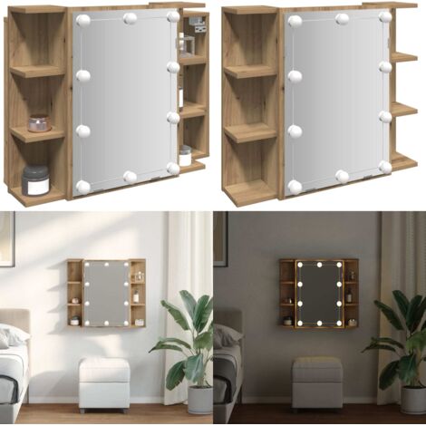 Mueble con espejo y luces LED roble artesanal 70x16,5x60 cm - Espejo LED - Mueble de baño