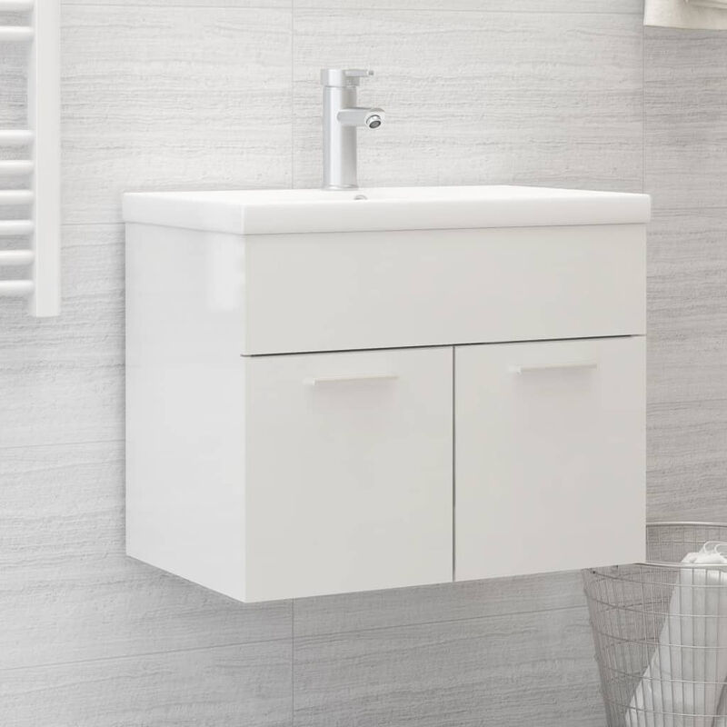 

Happyshopping - Mueble con lavabo aglomerado blanco brillante