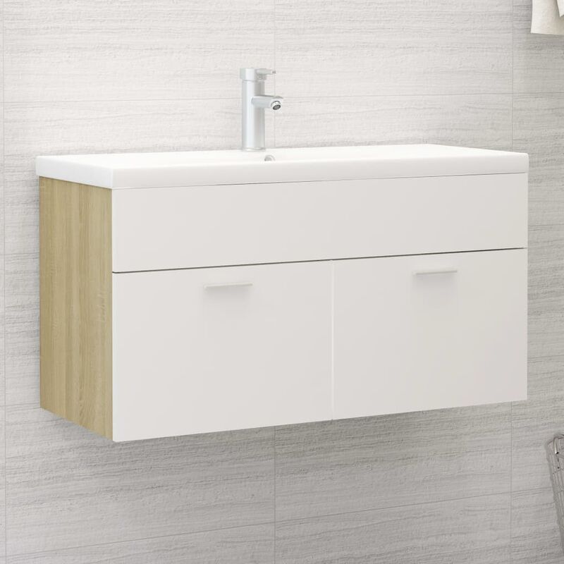 

Mueble con lavabo aglomerado blanco y roble Sonoma
