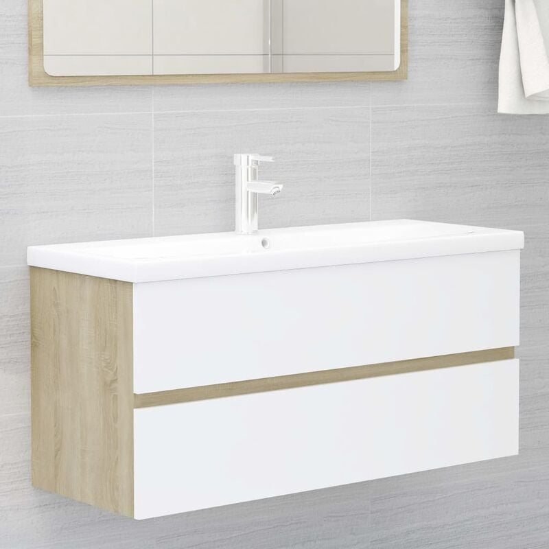 

Mueble con lavabo aglomerado blanco y roble Sonoma