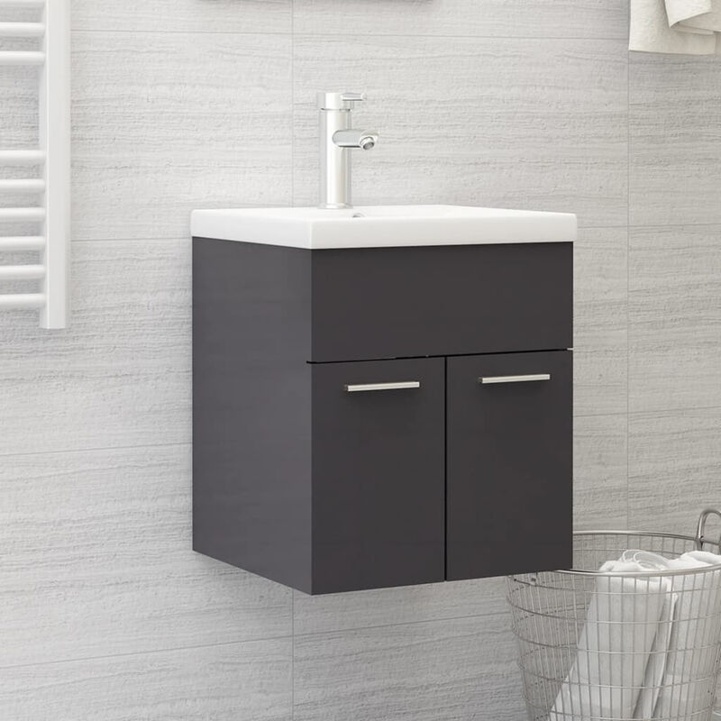 

Mueble con lavabo aglomerado gris brillante