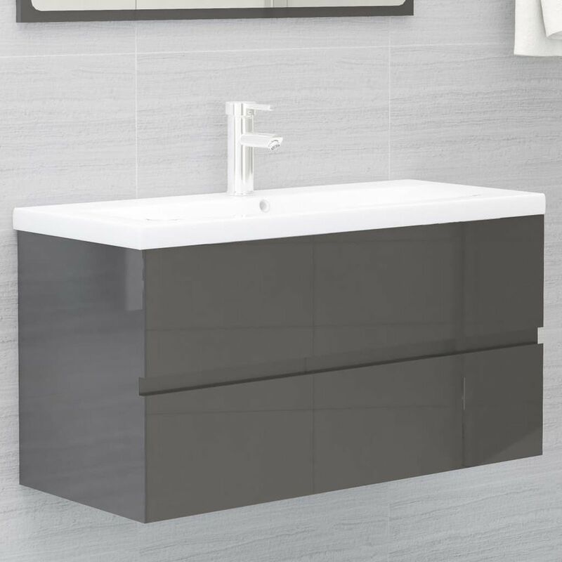 

Mueble con lavabo aglomerado gris brillante