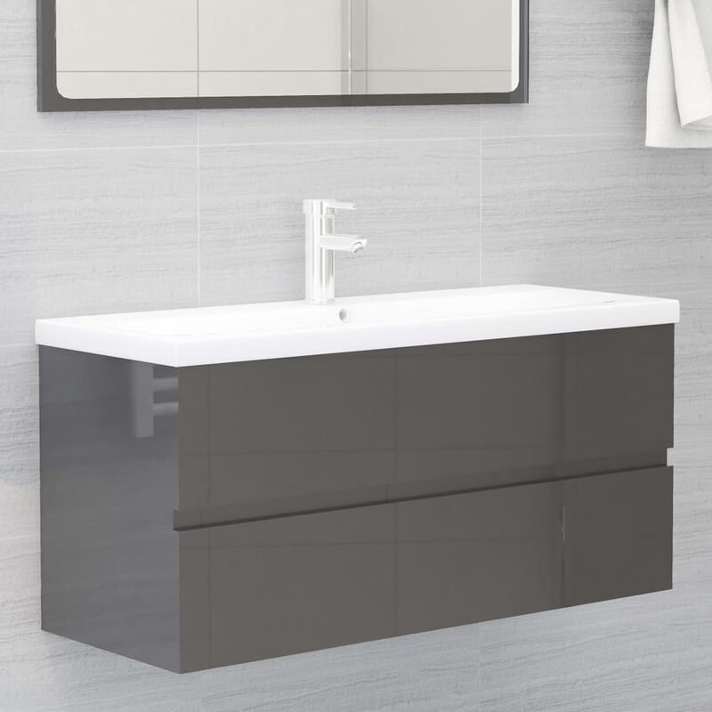 

Mueble con lavabo aglomerado gris brillante