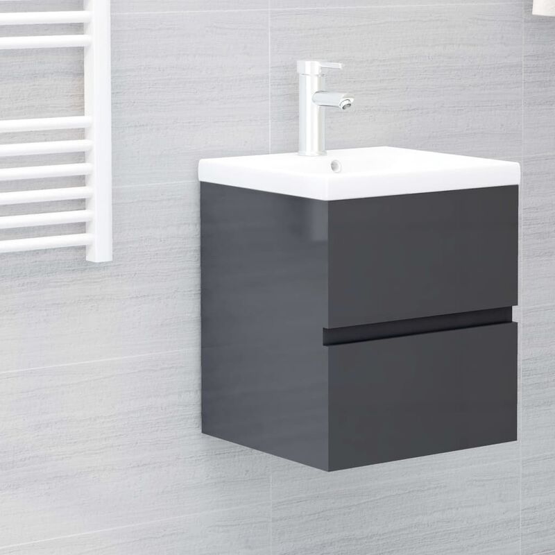 

Mueble con lavabo aglomerado gris brillante