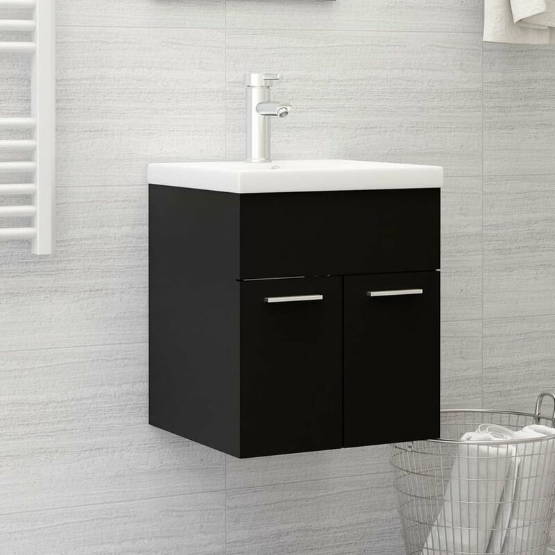 

Mueble con lavabo aglomerado negro brillante