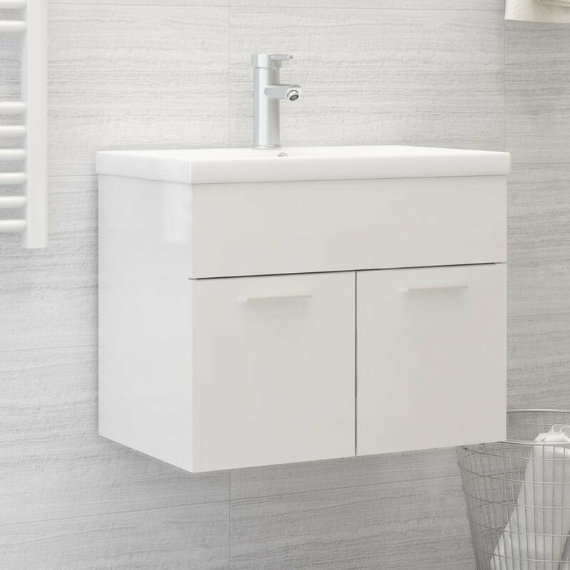 

Happyshopping - Mueble con lavabo blanco brillante aglomerado