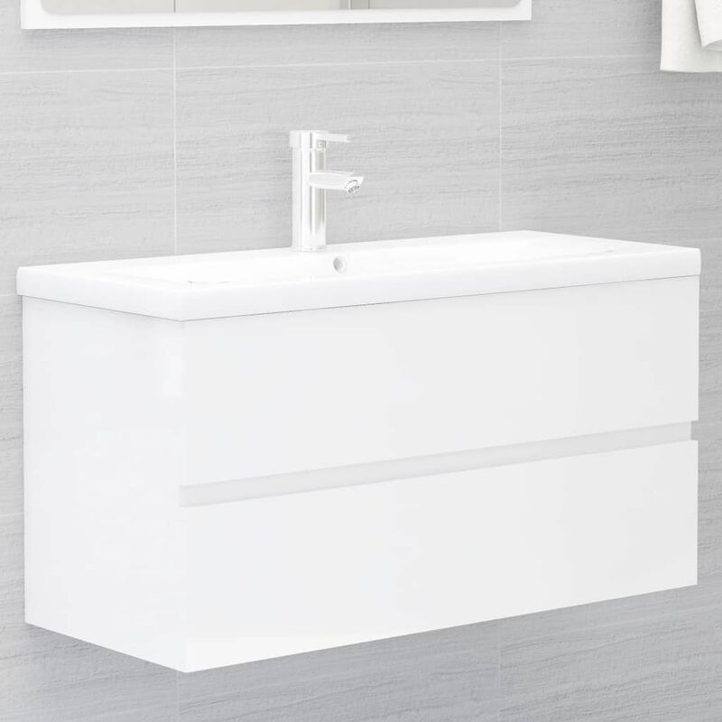 

Mueble con lavabo blanco brillante aglomerado - Blanco