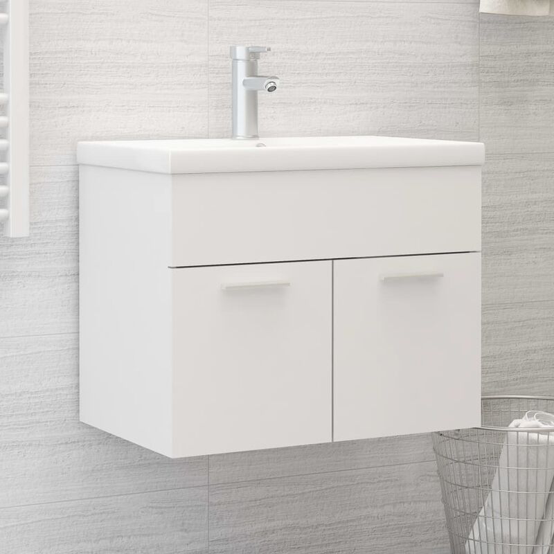 

Mueble con lavabo blanco brillante aglomerado - Blanco