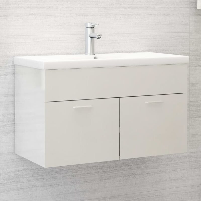 

Mueble con lavabo blanco brillante aglomerado - Blanco
