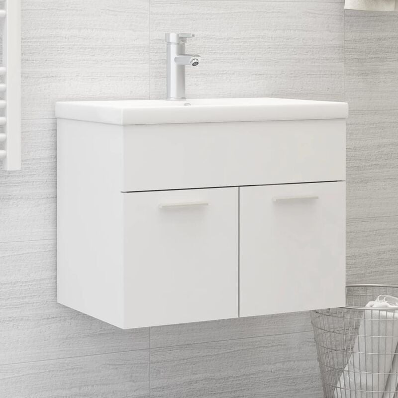 

Mueble con lavabo blanco brillante aglomerado - Blanco