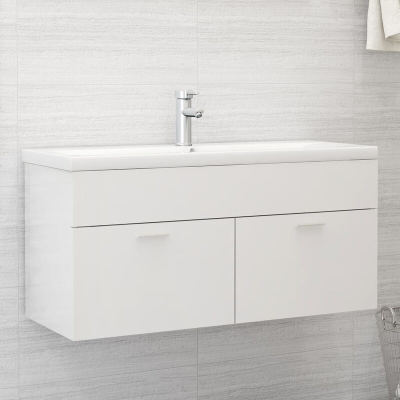 

Mueble con lavabo blanco brillante aglomerado - Blanco