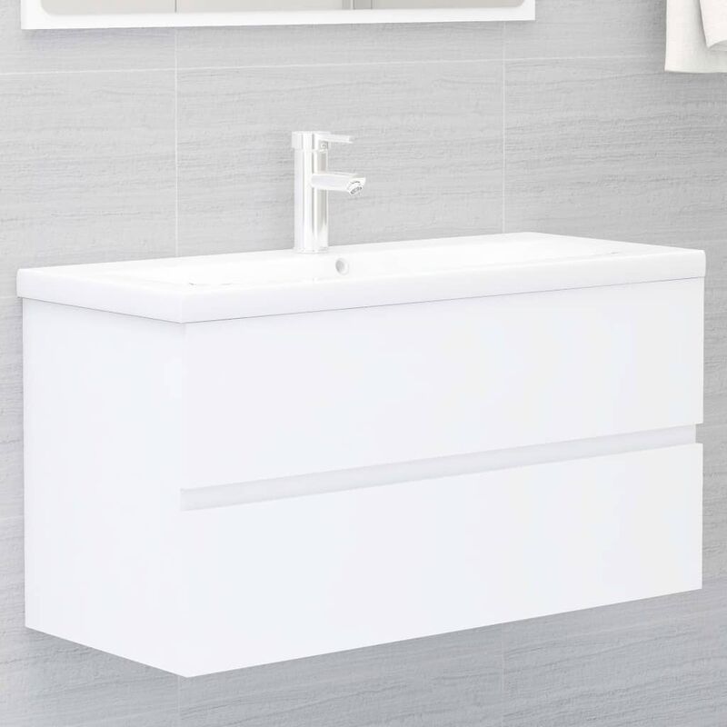 

Mueble con lavabo blanco brillante aglomerado - Blanco