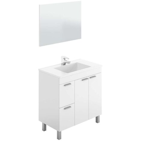 Mueble con lavabo cerámico y espejo Marta en acabado blanco. 80 cm(alto)80 cm(ancho)45 cm(largo)