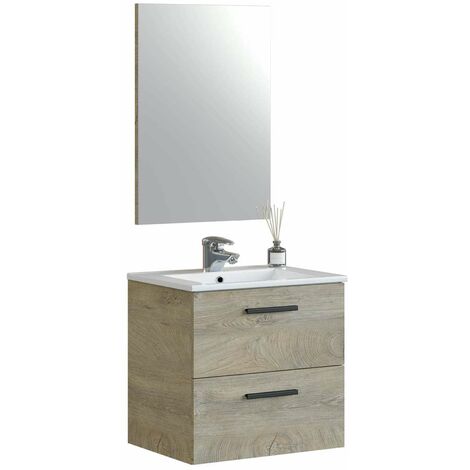 Mueble con lavabo cerámico y espejo Toby, acabado roble 57cm(alto) 60cm(ancho) 45cm(largo)
