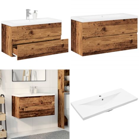 Mueble con lavabo integrado madera envejecida - Lavabo empotrado - Mueble de baño