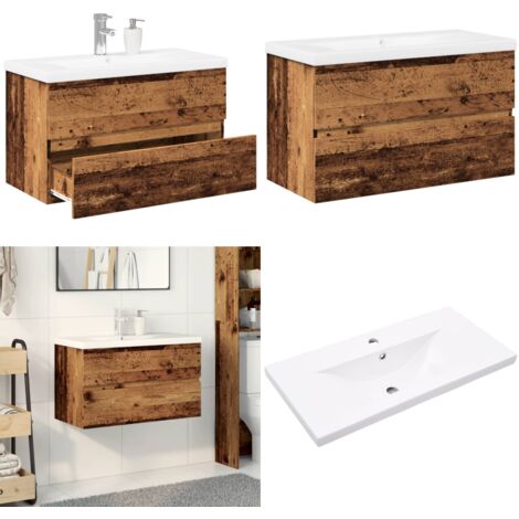 Mueble con lavabo integrado madera envejecida - Lavabo empotrado - Mueble de baño