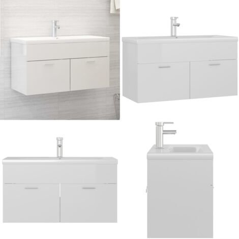 Mueble con lavabo madera de ingeniería blanco brillante - Lavabo empotrado - Armario de madera