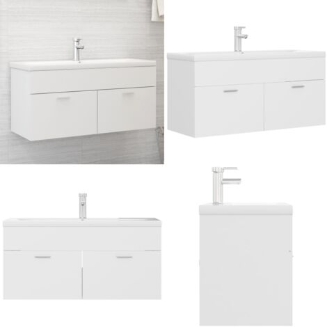 Mueble con lavabo madera de ingeniería blanco - Lavabo empotrado - Armario de baño