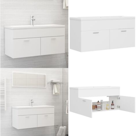 Mueble con lavabo madera de ingeniería blanco - Lavabo empotrado - Armario de baño