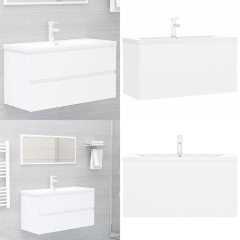 Mueble con lavabo madera de ingeniería blanco - Lavabo empotrado - Armario de baño