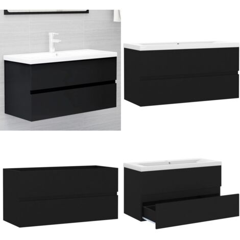 Mueble con lavabo madera de ingeniería negro - Lavabo empotrado - Armario de baño