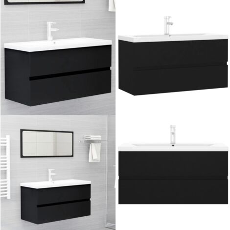 Mueble con lavabo madera de ingeniería negro - Lavabo empotrado - Armario de baño